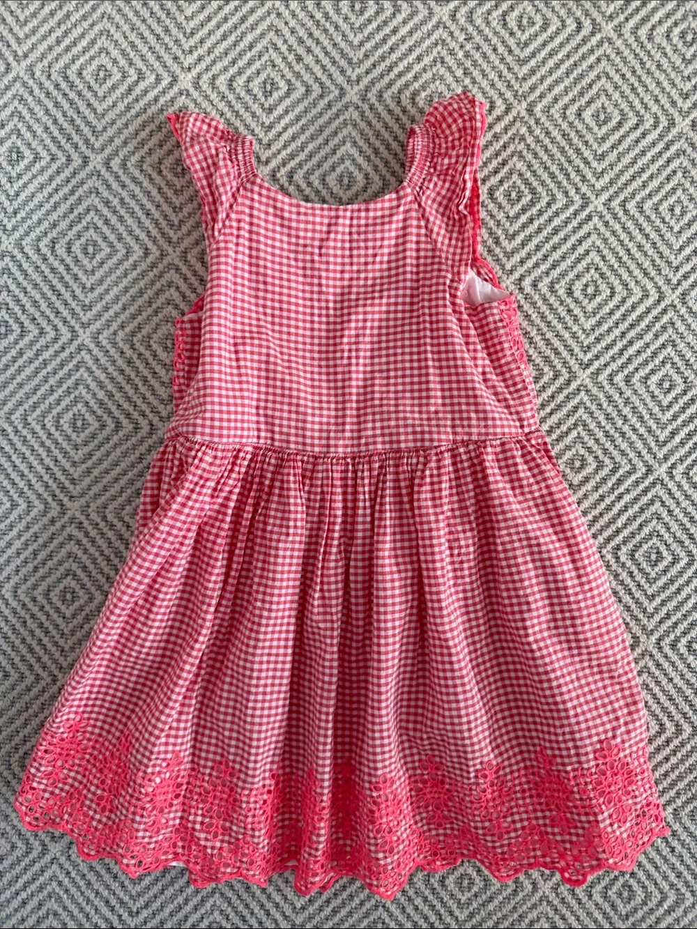 GAP Girls' Coral Gingham Dress with Floral Eyelet Trim